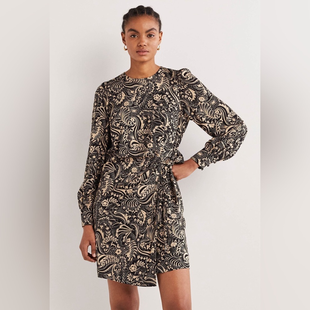 Boden Black and Cream Paisley Mini Dress